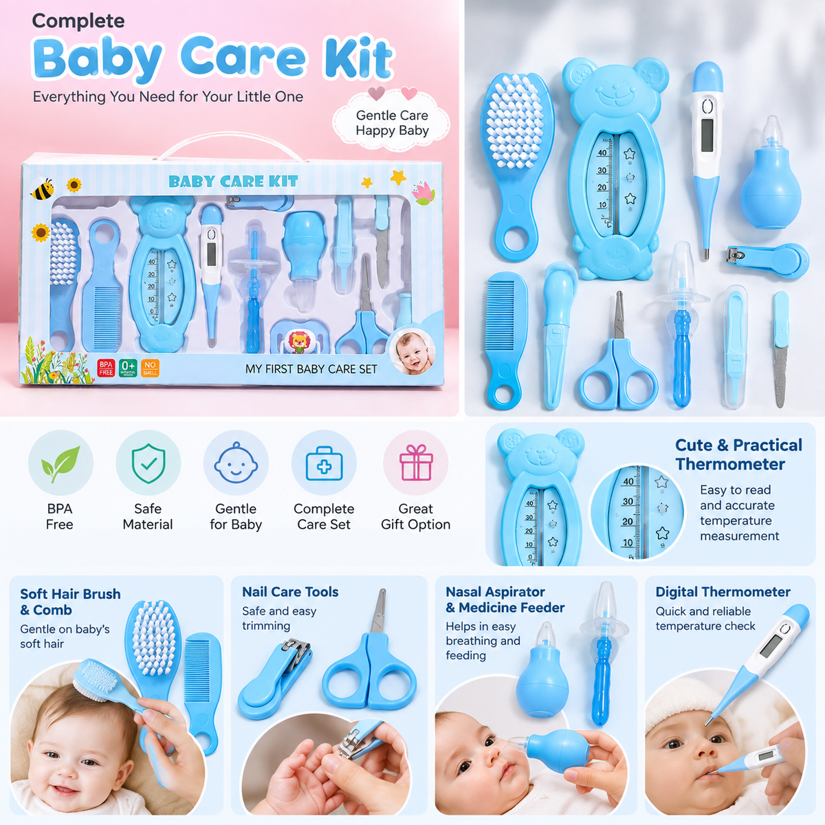 13-Piece Baby Personal Care Kit – Complete Grooming & Health Set for Newborns