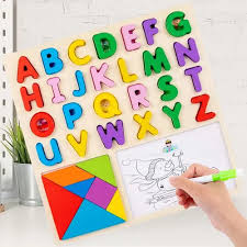 3in1 Wooden Alphabets & White Board With Pen